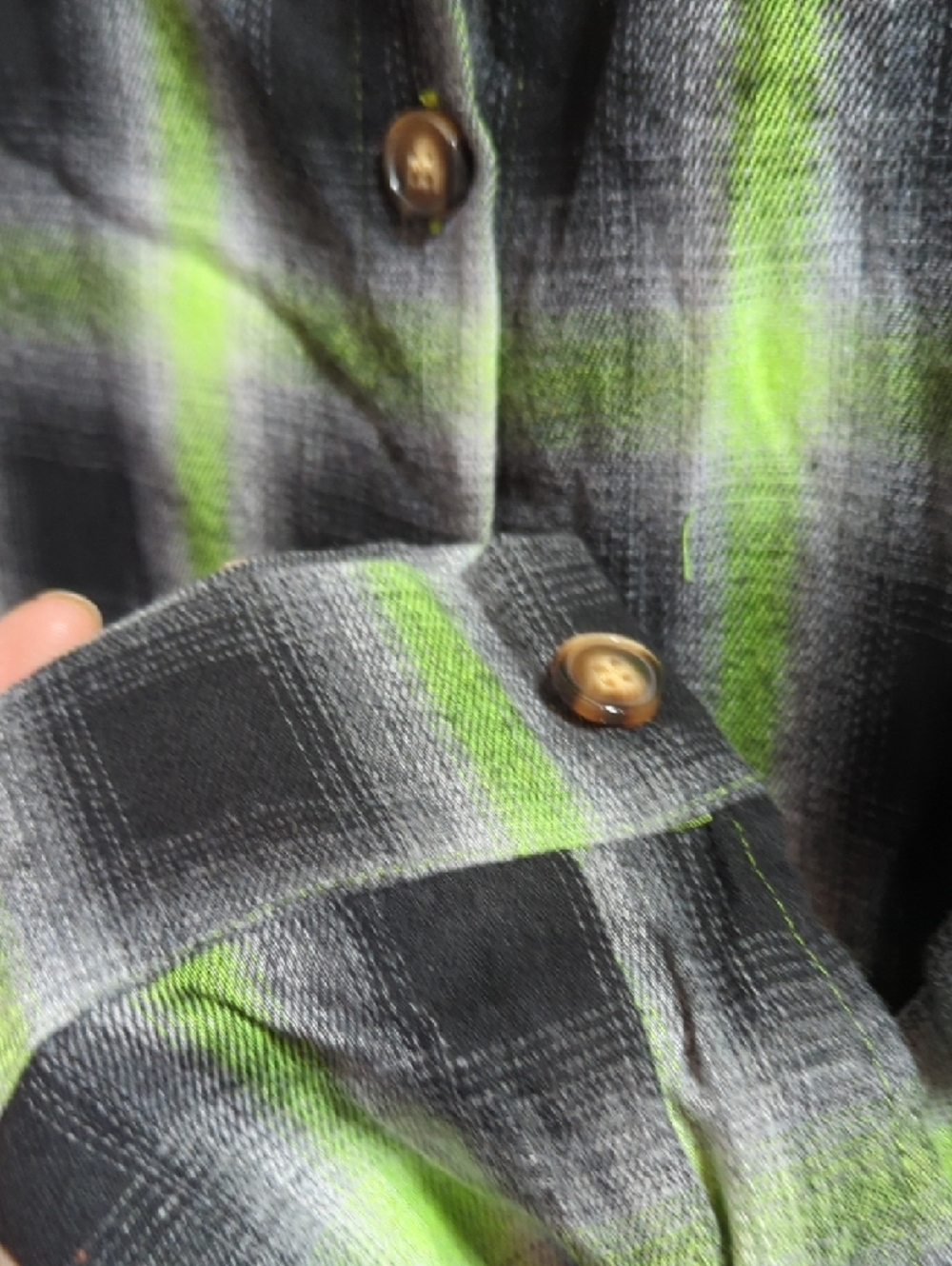 Fantaslook Plaid Button-Up Shirt in Black and Lime Green - Picture 6 of 7